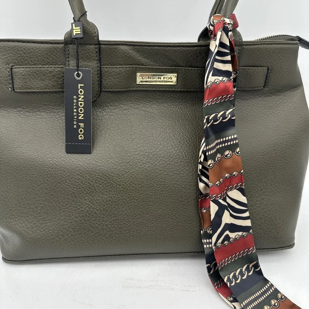 London‎ Fog Collection Lorianna Satchel Olive/green Leather Pocket NWT